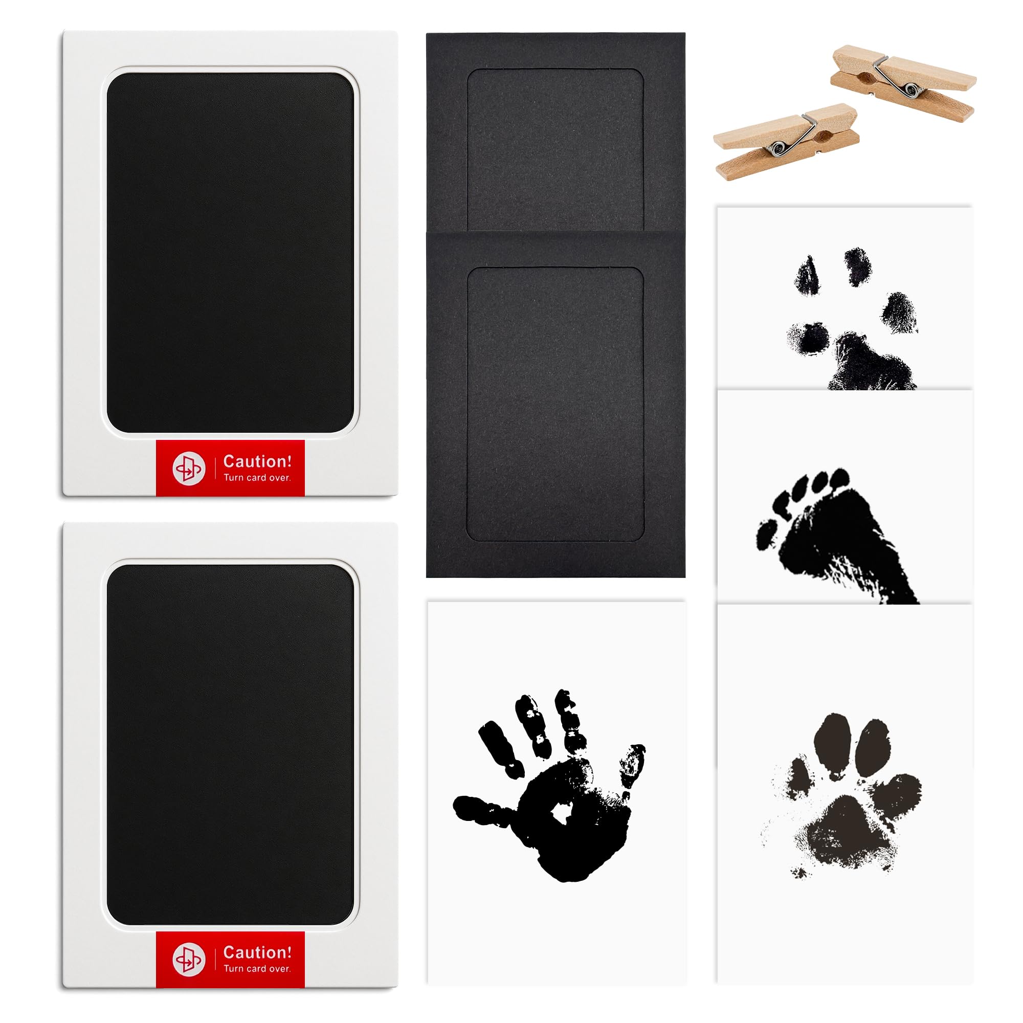 2 Stück Pfotenabdruck Set Hund, 2 Stück Bilderrahmen, Pfotenabdruck Set Katze, Hundepfoten Abdruck, Baby Abdruckset für Neugeborene, Clean Touch Stempelkissen für Baby Shower
