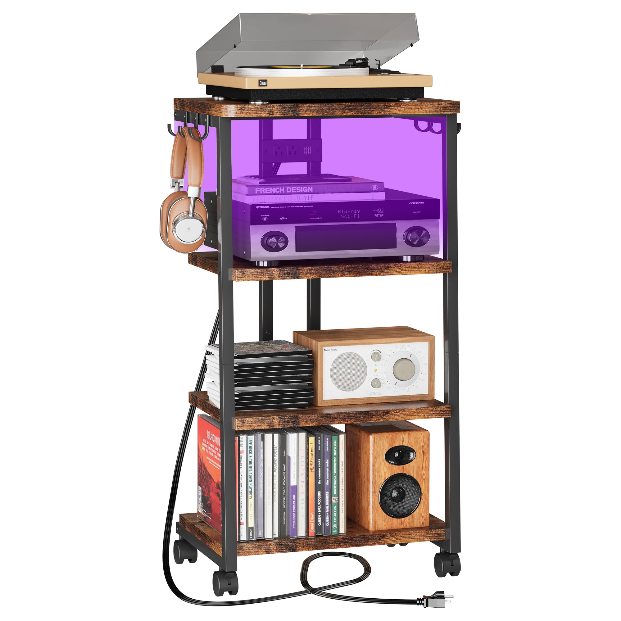 Homeiju Smart Media Console con luci RGB controllate da APP, centro di intrattenimento in legno per giochi e supporto TV, archiviazione per PS5/Xbox/Stereo e DVD Organizer