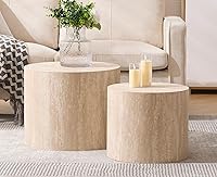 Vista 1 de EALSON Juego de 2 mesas auxiliares redondas pequeñas de granja, mesa auxiliar redonda moderna para sala de estar, espacios pequeños, dormitorio