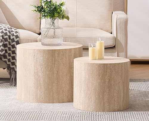 EALSON Juego de 2 mesas auxiliares redondas pequeñas de granja, mesa auxiliar redonda moderna para sala de estar, espacios pequeños, dormitorio,
