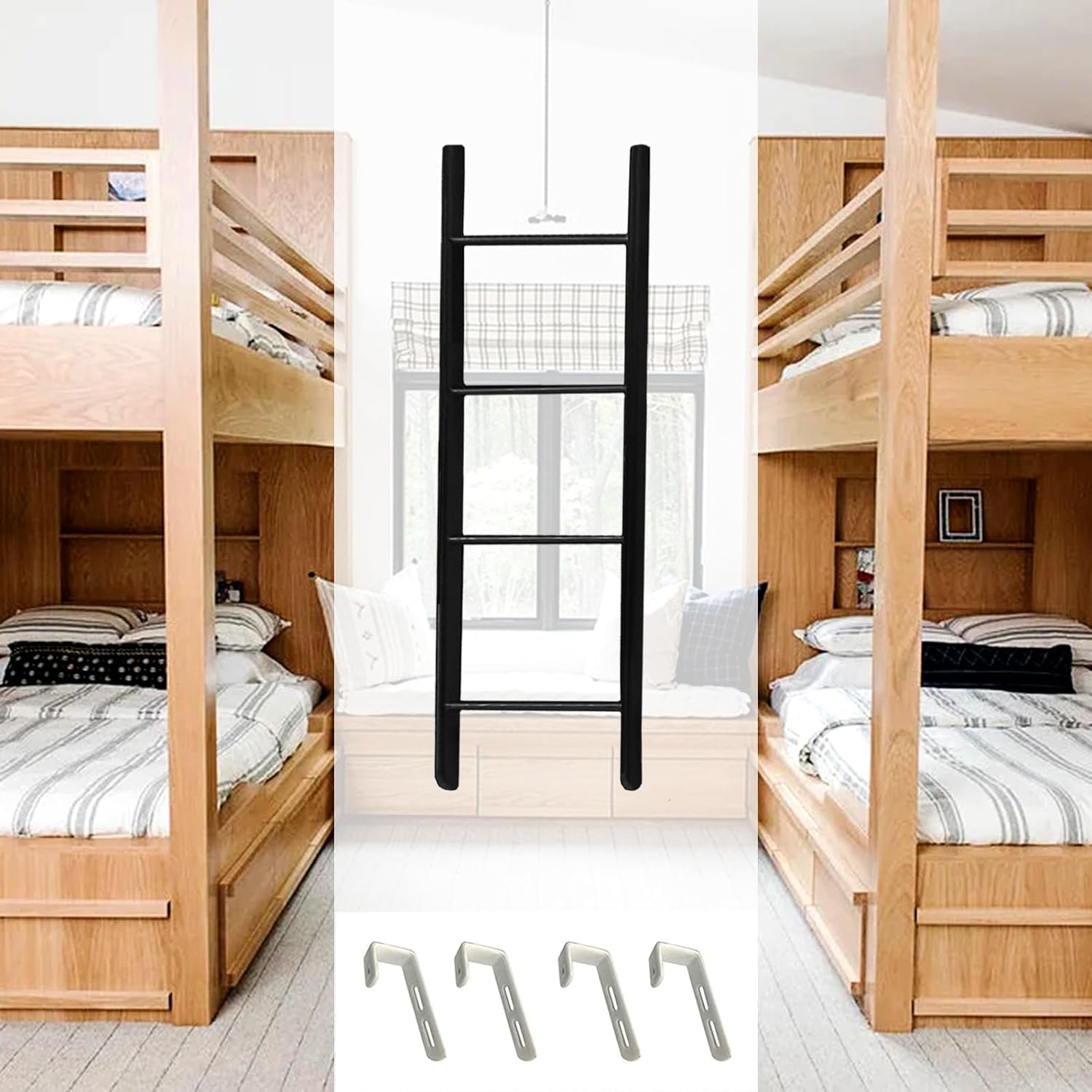 Escalera Colgante para literas con Ganchos, Escalera Recta de 4/5 peldaños para autocaravanas, residencias de Estudiantes y áticos (tamaño: 140 cm)