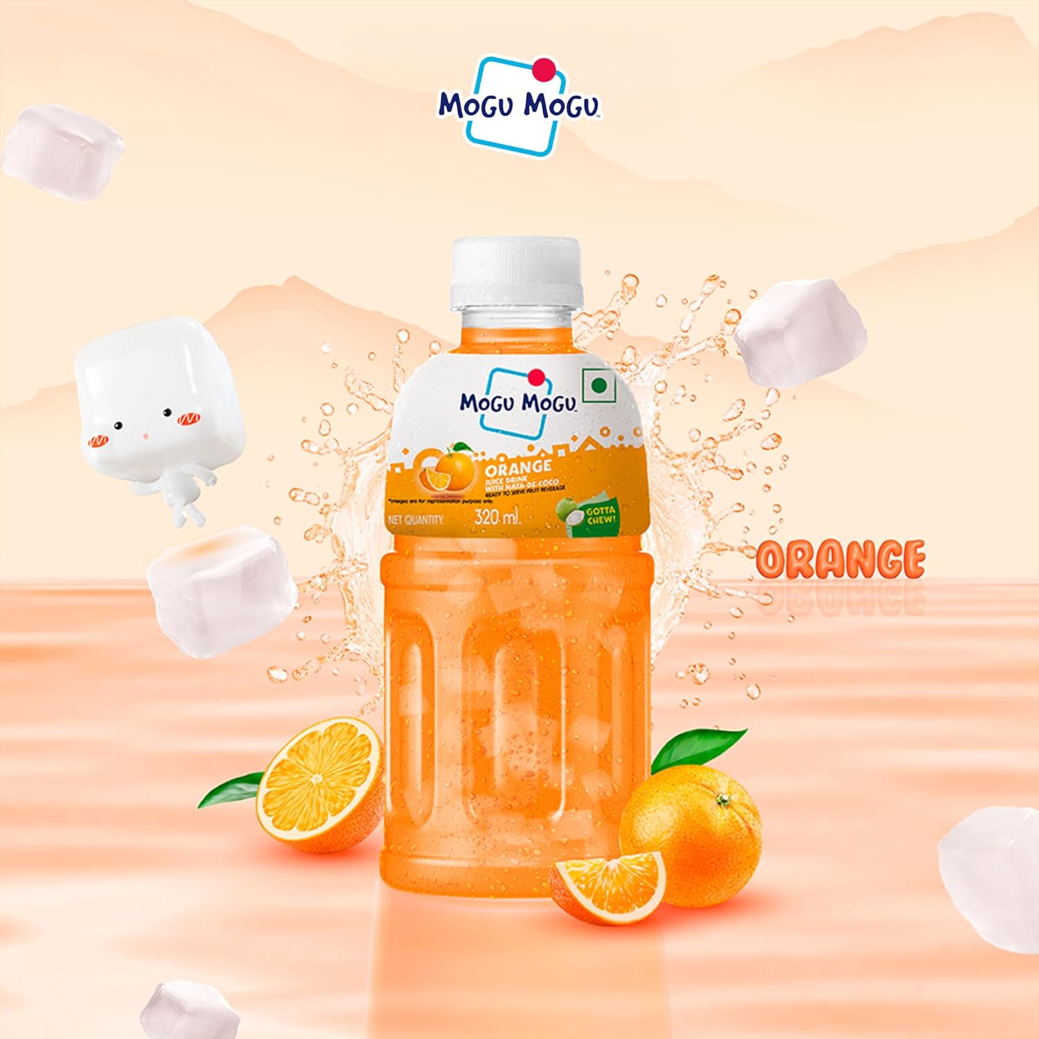 Mogu Mogu Lychee & Orange Juice Drink with Nata de Coco Jelly 320ml (Pack of 6)| Refreshing Tropical Thai-Made Sip & Chew Beverage