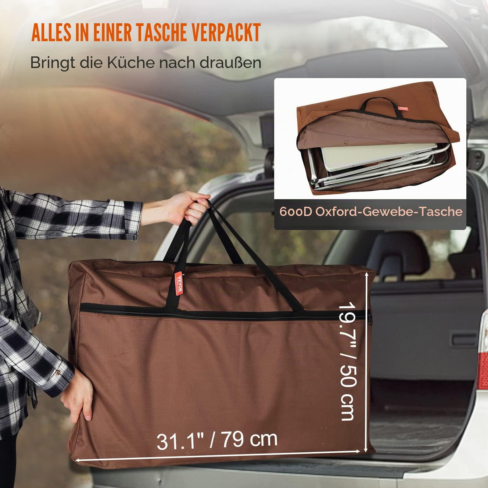 VEVOR Campingküche Campingschrank 174 x 176 x 46 cm, Tischküche mit Lampenmast & Haken Reiseküche, Faltbar Outdoor Küchenbox Aluminiumgestell Küchenschrank Campingkocher für Camping, Picknick usw.