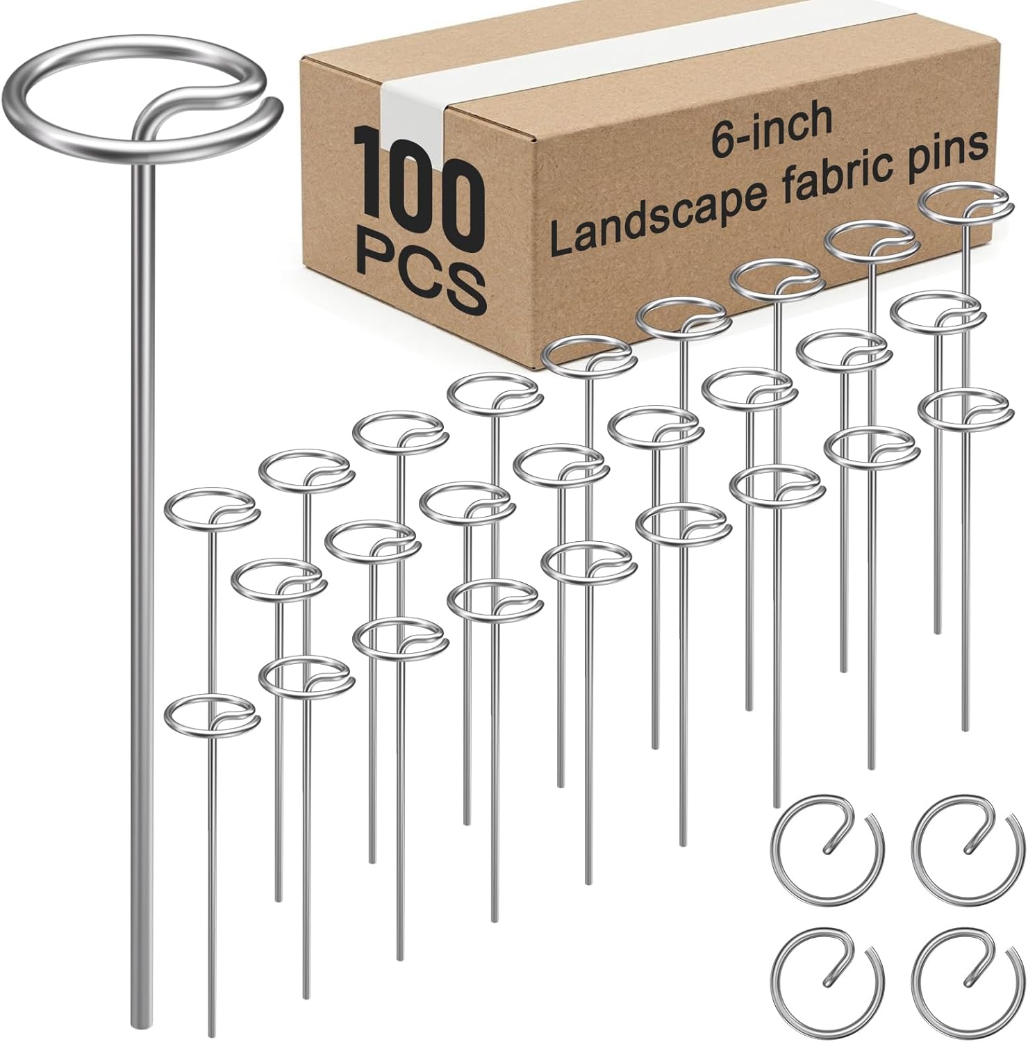 100 Pcs 6-Inch Heavy Duty Landscape Staples - Thickened G-Shaped Galvanized Steel Pins, Rust-Resistant for Weed Barrier Fabric, Erosion Control, Ground Cover & All Landscaping Projects