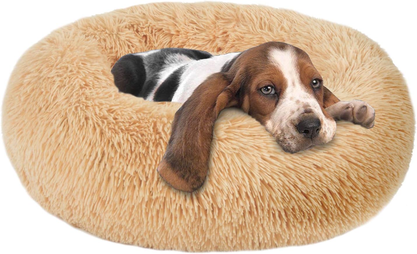 OQQ Dog Beds Calming Dog Bed, Faux Fur Fluffy Donut Cuddler Anxiety Cat Bed, Round Donut Dog Beds Large Dogs