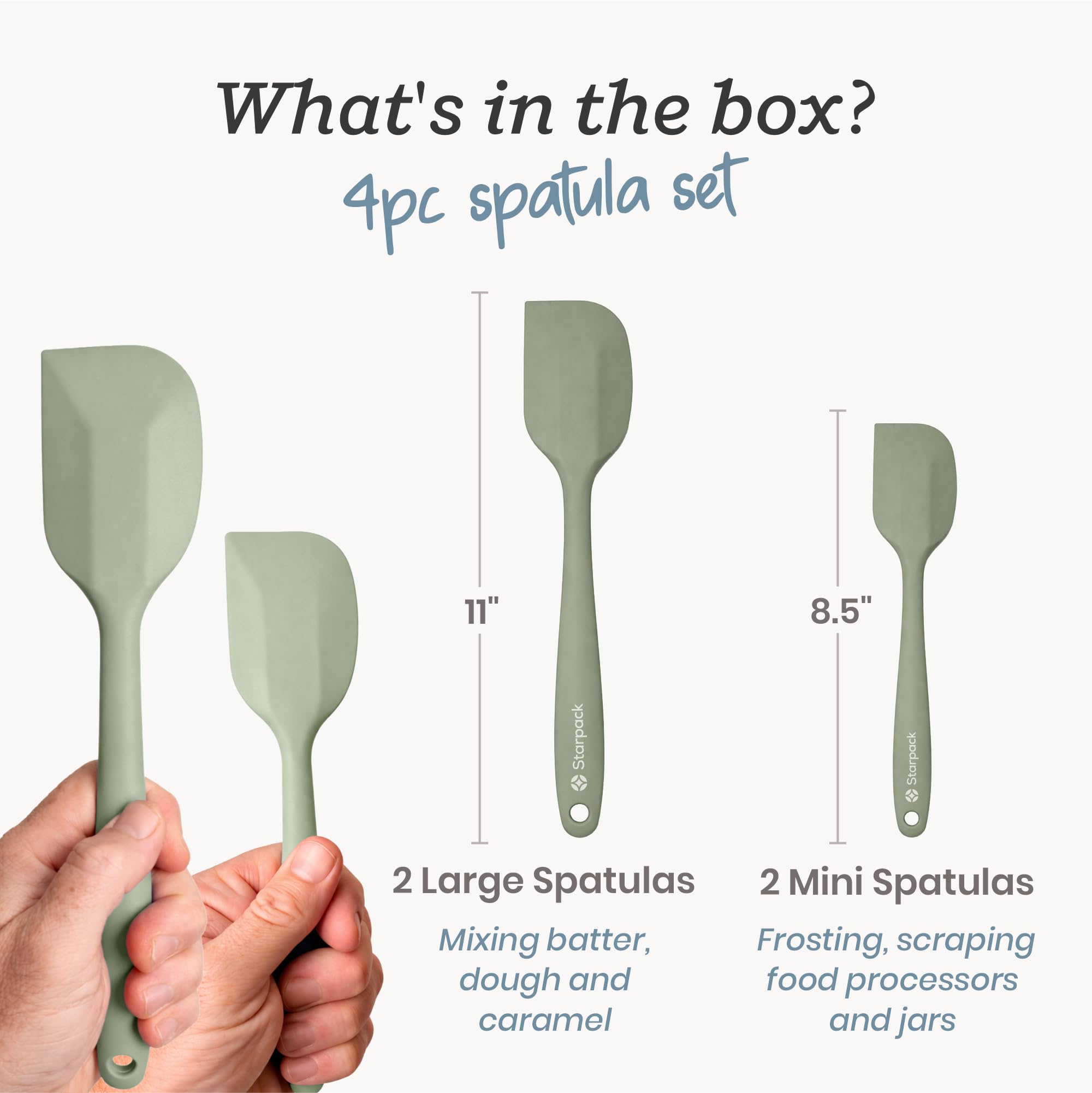 StarPack - Juego de 4 espátulas de silicona resistentes al calor a 315.6 °C, espátulas de cocina de grado alimenticio, espátula antiadherente de silicona para hornear y cocinar, juego de espátulas de