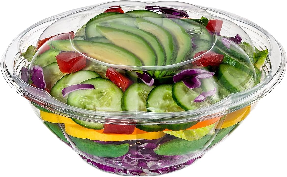 GUSTO [24 oz. - 50 Count Clear Plastic Salad Bowls with Lids, Disposable Salad Containers for Lunch - Perfect for Takeout, Salads, and Meal Prep (Formerly Comfy Package)