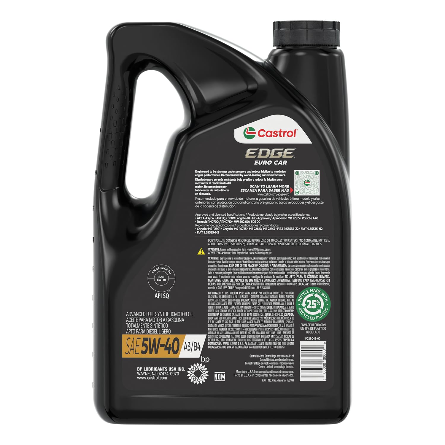 Amazon.com: Castrol EDGE Euro 5W-40 A3/B4 高級全合成機油,5 夸脫,3