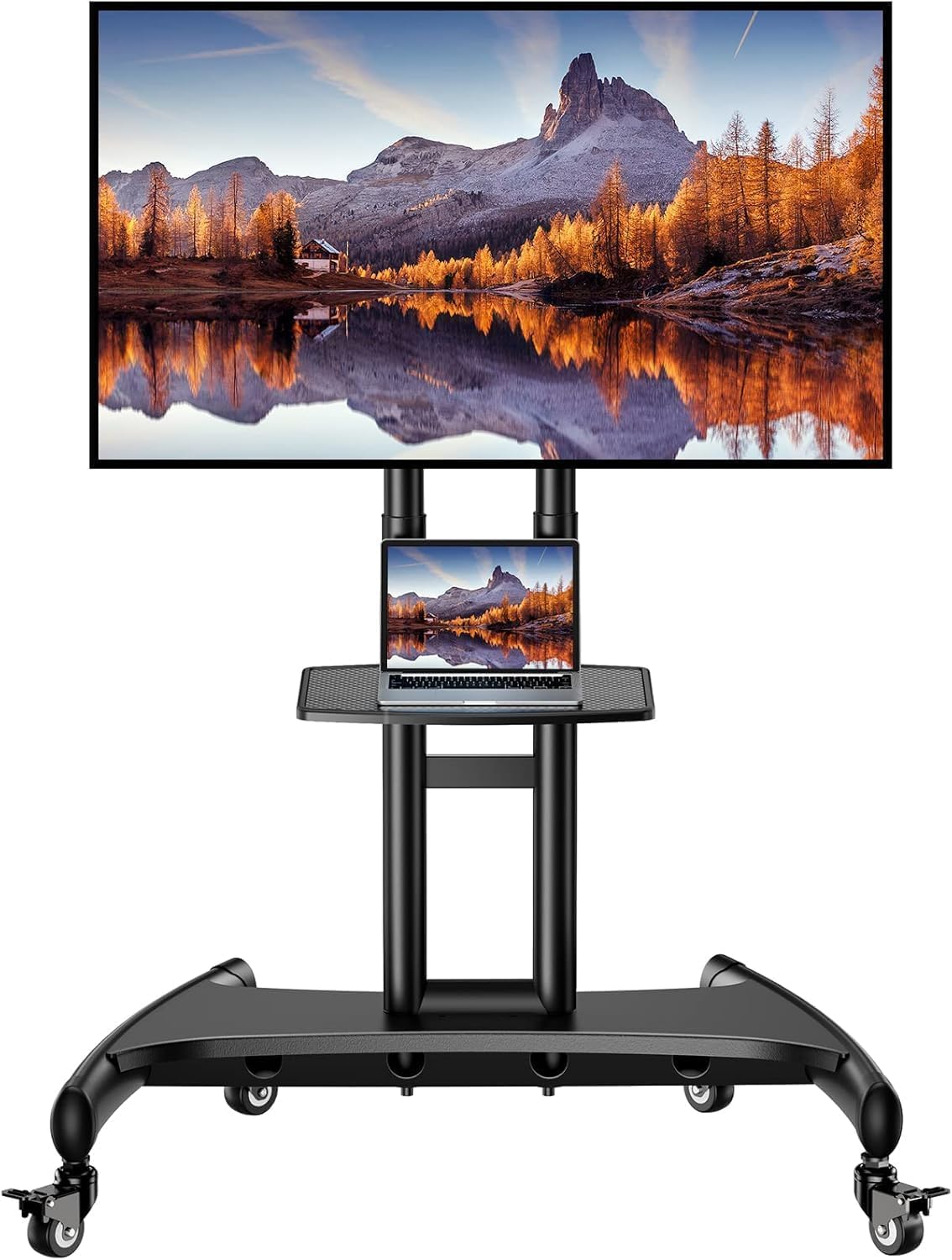 AZTECH Rolling TV Stand for 32-75 Inch Flat/Curved LED/LCD/OLED TVs, Outdoor Mobile TV Carts on Wheels with Adjustable Shelf, VESA 600x400mm up to 100lbs, Portable Mount with Wheels PGTVMC05-1