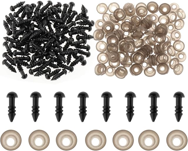 Baoblaze 100 PCS Plastic Safety Eyes Craft Eyes with Washers for Doll, Bear, Stuffed Animals, Soft Toy Making, Crafts, Black, 5mm