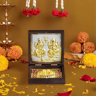 Gold Plated Pocket Temple with Charan Paduka (Laxmi Ganesha - Brown)