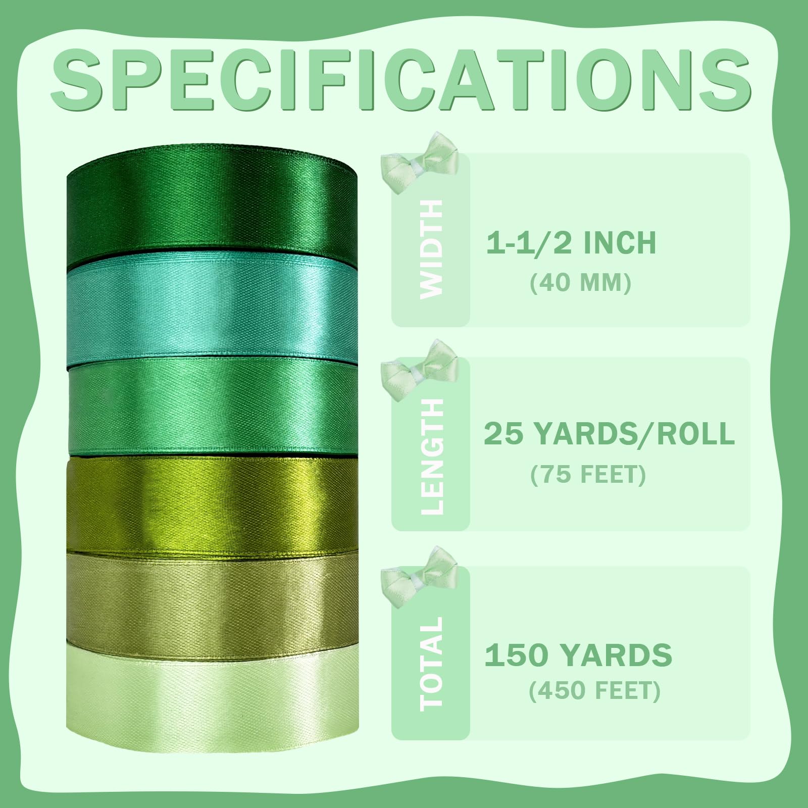 1 Inch Ribbon 6 Pack Green Satin Ribbon - 1 Inch Wide 150 Yards Total ...
