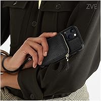 Vista 3 de ZVE Funda tipo cartera para iPhone 13 con pulsera, funda de cuero con cremallera con ranuras para tarjetas con bloqueo RFID tipo monedero, funda