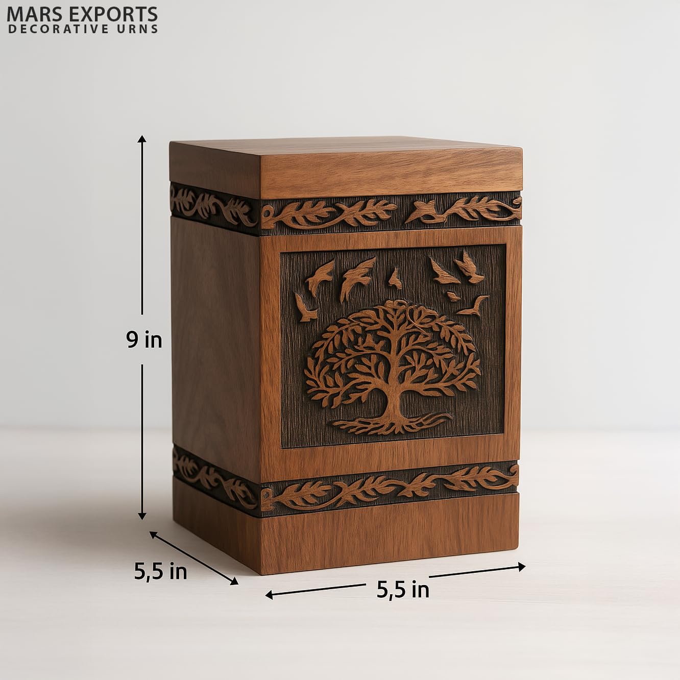 Wooden Cremation Urns Box for Human Ashes, Memorial Keepsake Boxes for Adults, Male/Female,Child, Pets Dog Cat Wood Burial Funeral Container (Peace Birds) Urn, Capacity (Large (180 lbs - 82 kg))