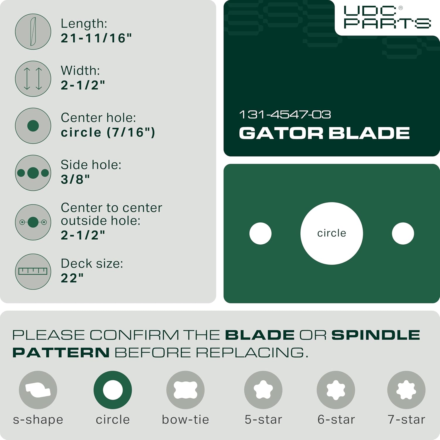 udc parts 131-4547-03 lawn mower blades replacement for toro recycler 22 inch 20339 20378 21465 108-9764-03 131-4547 104-8697-03 20334 20353 21442 108-9764-03p 131-4546-03 21378/ gator mulching 2 pack 21-11/16" - round (7/16")