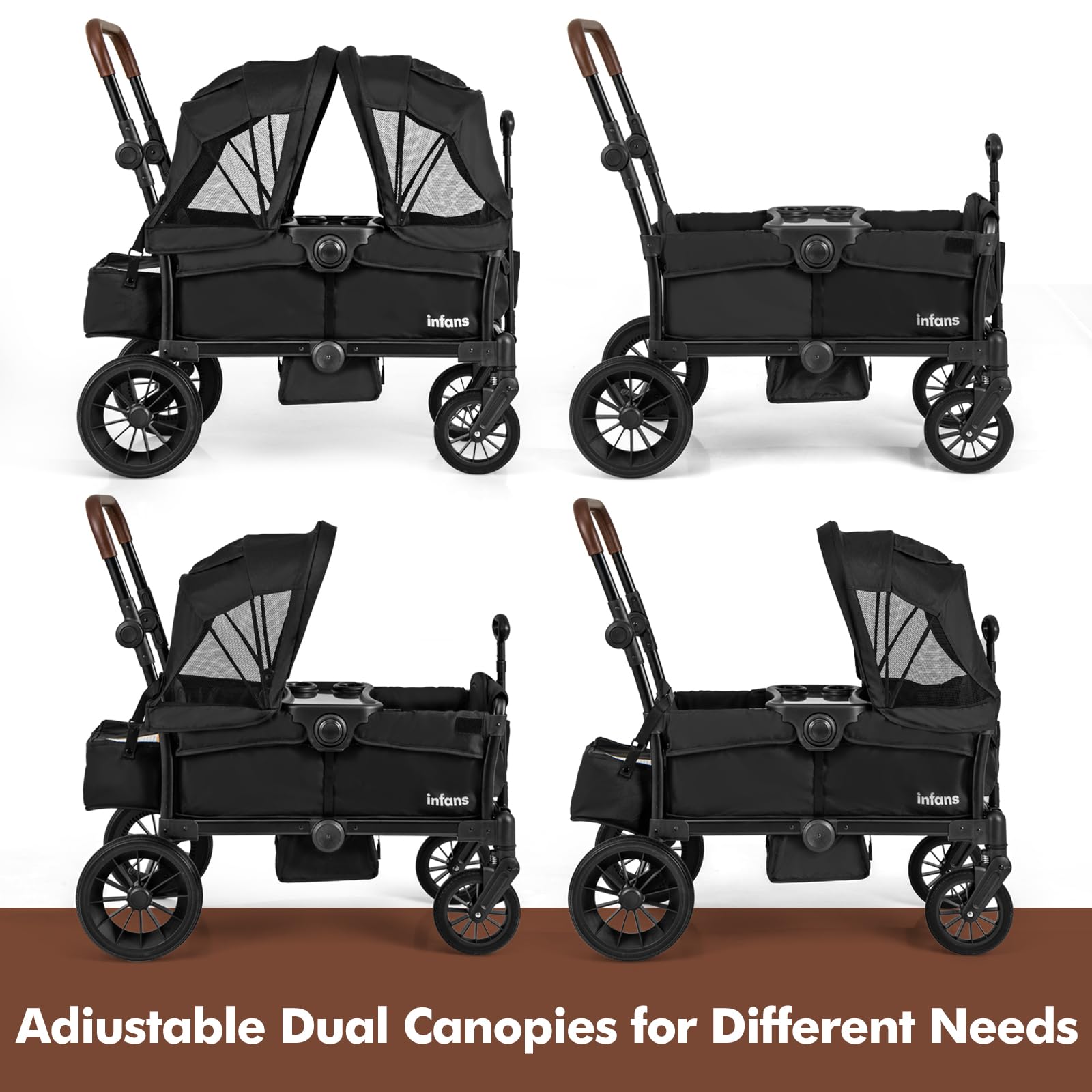 INFANS Wagon Stroller for 2 Kids, Collapsible Adjustable Push Pull Handle Bar - Image 4