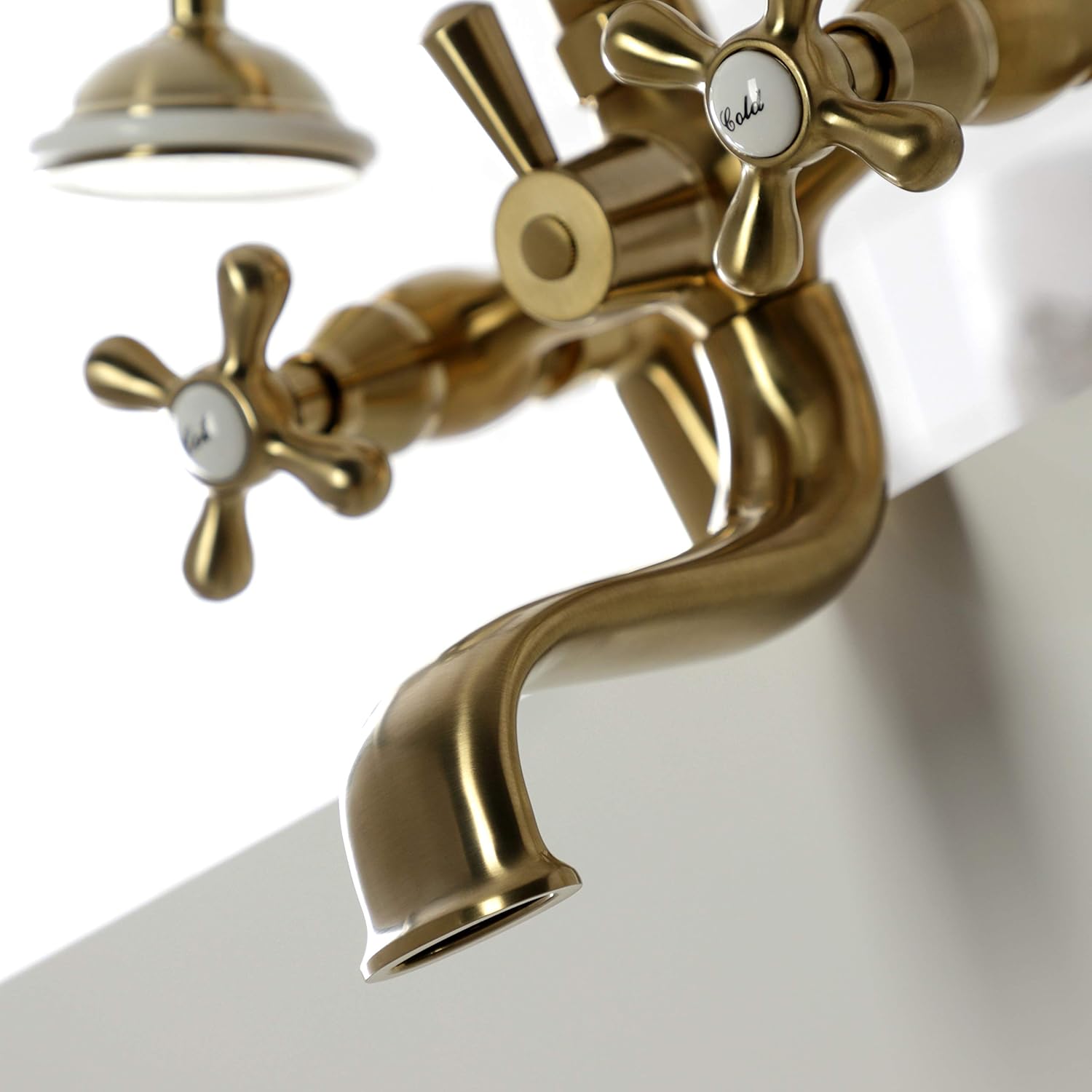Kingston Brass KS227SB Kingston Deck Mount Clawfoot Tub Faucet with Hand Shower, Brushed Brass
