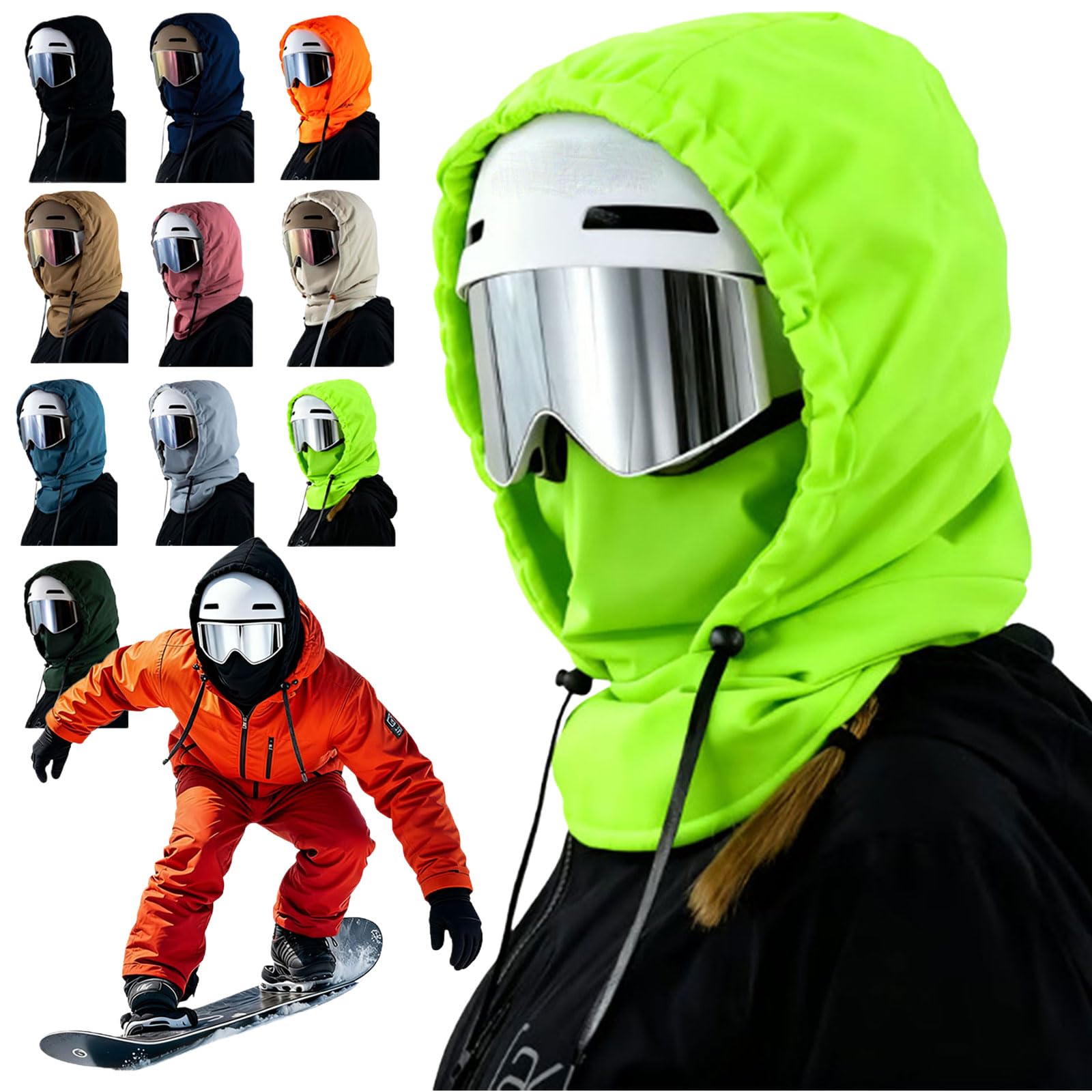 Waterproof Fleece Lined Hood Windproof 3-in-1 Full Cover Ski Mask with Drawstring Winter Balaclava Cycling Face Mask
