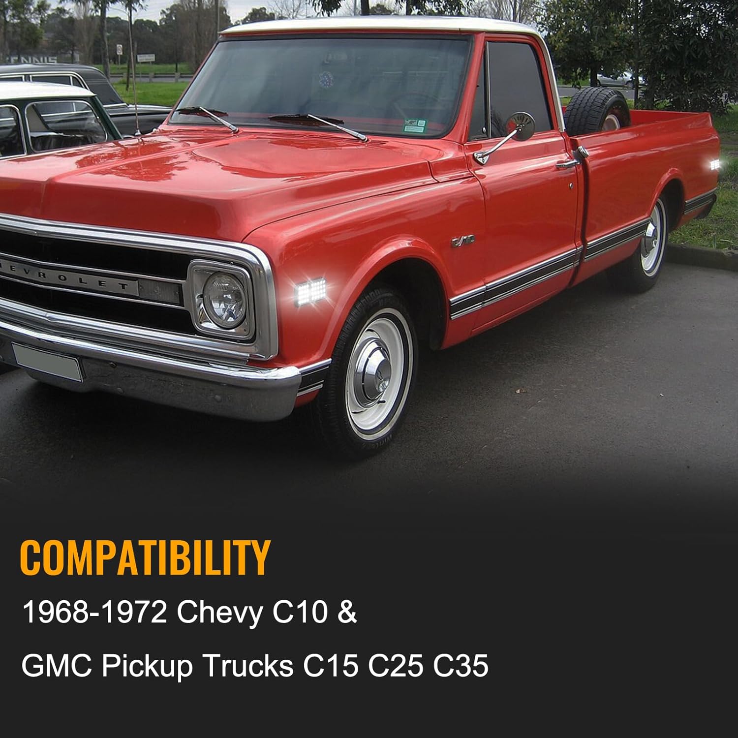 Gempro White LED Side Marker Lights for 1968-1972 Chevy C10 & GMC Pickup Trucks C15 C25 C35 Front Rear Bumper Marker Lamps 4PCS, Smoked Len