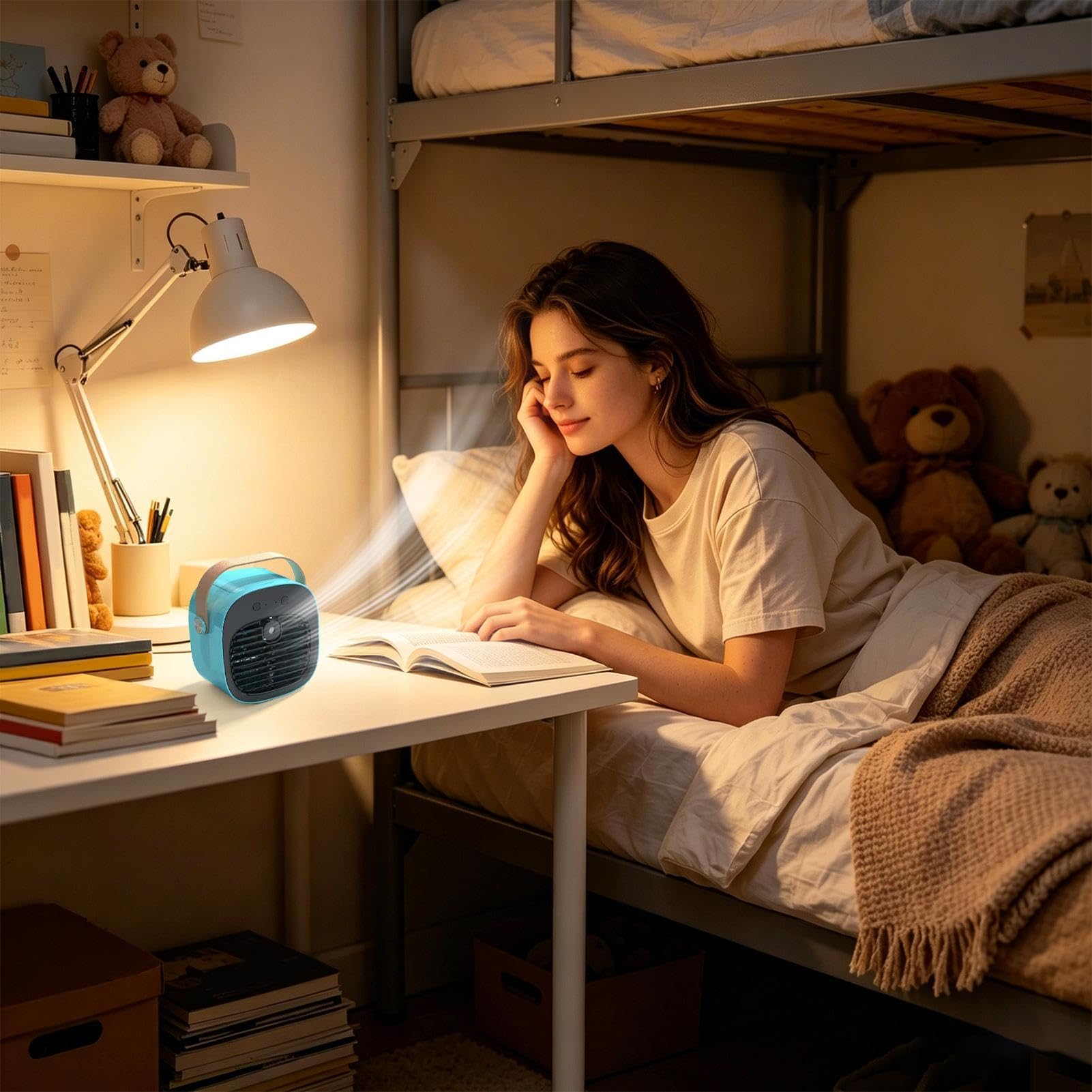 Ventilatore da Scrivania Personale USB Ricaricabile Silenzioso 3 Velocità | Ventilatore Portatile Con Nebulizzazione D'Acqua per piano di lavoro, camera da , comodino, ufficio domestico