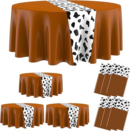 Miniatura 7 de Moukeren 3 manteles de vaca para fiesta, mantel redondo de vaca impreso, mantel de plástico, decoración de fiesta de cumpleaños, para el hogar,