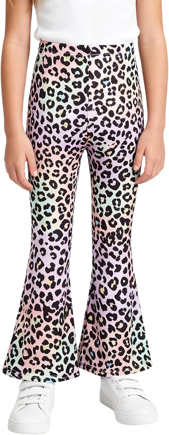 Leopard Print Flared Leggings for Girls High Waisted Stretchy Yoga Pants Full Length Bell Bottoms