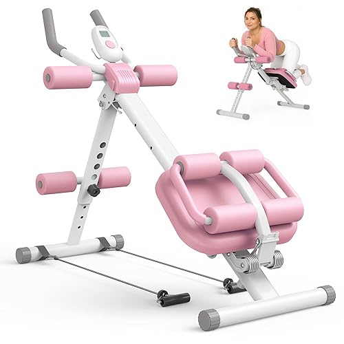 EPHESPORT Multifunctional Ab Machine, Adjustable Ab Workout Equipment, Ab ļ¼ Sit Up Machine for Stomach Workout, Foldable Abdominal Trainer With Knee and Back Protection, Full Body Workout for Home Gym - Pink