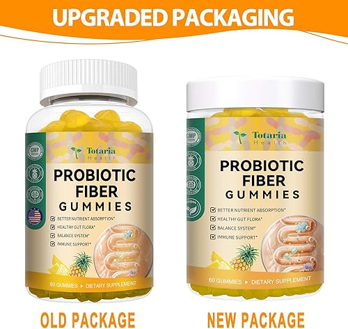 Miniatura 8 de Totaria Gomitas de fibra probiótica 9 en 1 para adultos y adolescentes, suplemento de fibra de psyllium con 5 mil millones de UFC Bacillus