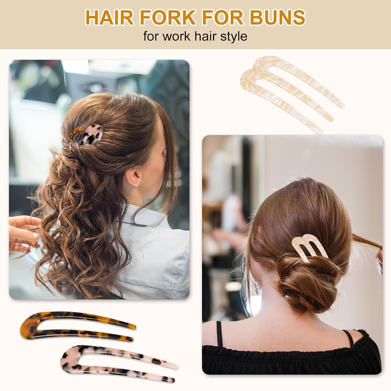 6pcs U-Shaped French Hair Pins Accessories,for Women, Girls to Twist Bun and Styling.3 Fork and Wavy Hair Pin with 2pcs,U Shaped Hair Pins with 2pcs for Daily Use,Wedding,Parties,Celebrations