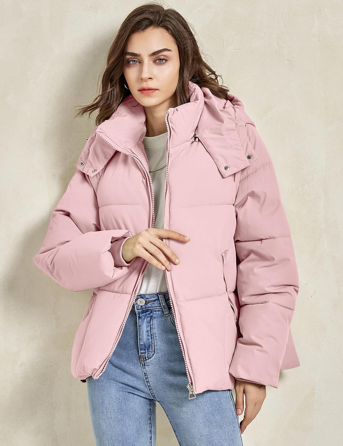 Gihuo Womens Puffer Jacket Winter Warm Coats Hooded Quilted Jackets with Removable Hood - Image 2