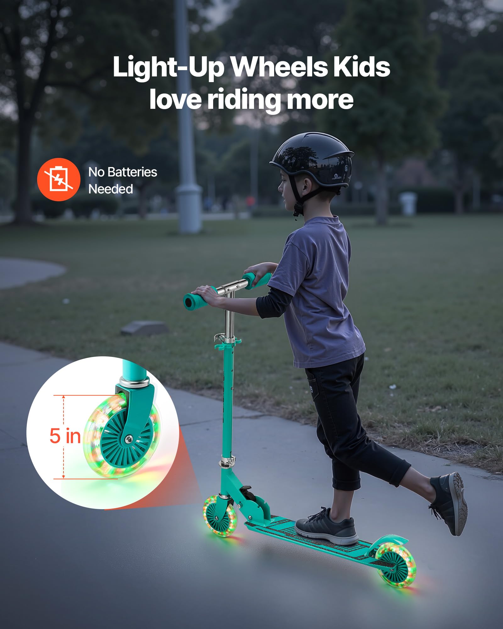 VEVOR Monopattini a Spinta per Bambini, Monopattino Mobilità Urbana a 2 Ruote Luminose, Manubrio Regolabile in Altezza, Pedana Antiscivolo, Telaio Pieghevole e Leggero Fino a ca. 50 kg, Colore Verde
