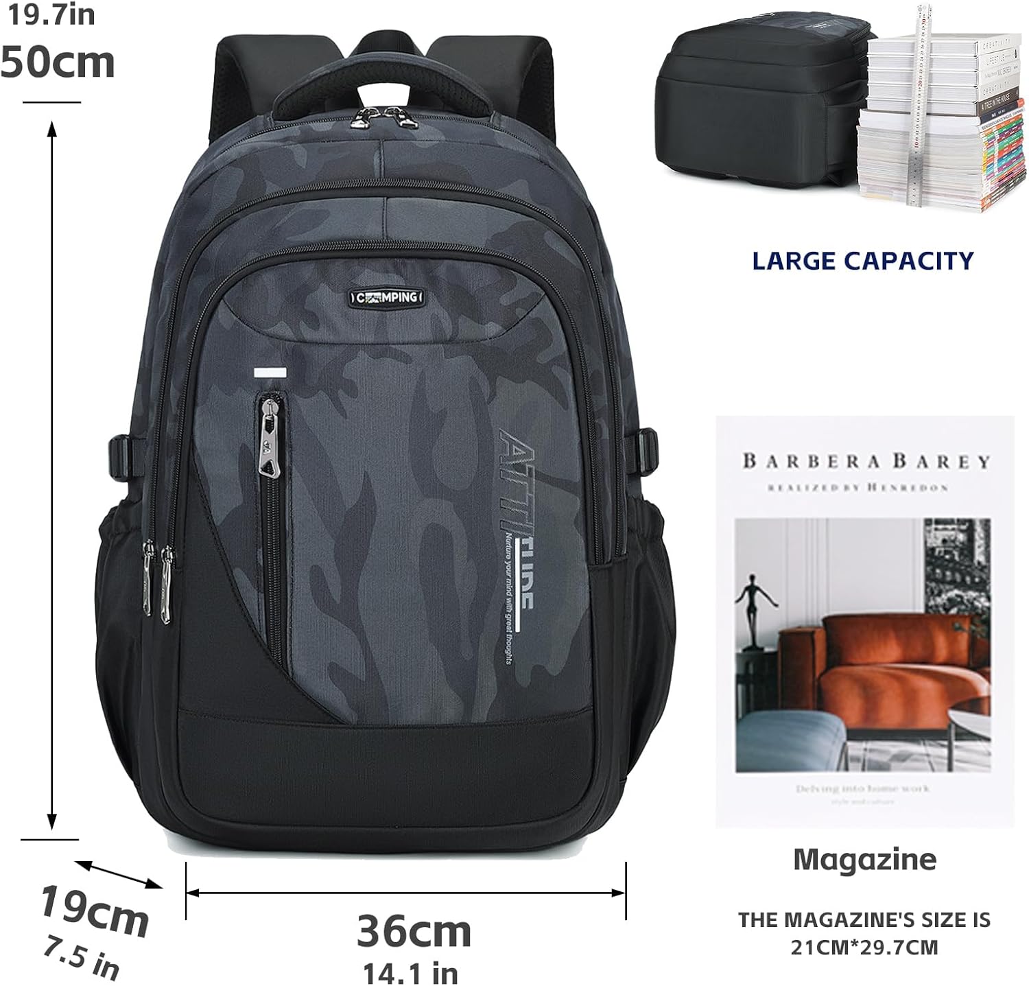 Water-Resistant 15.6" Laptop Backpack, Durable Travel & School Bag for Teens (Camouflage Black B)