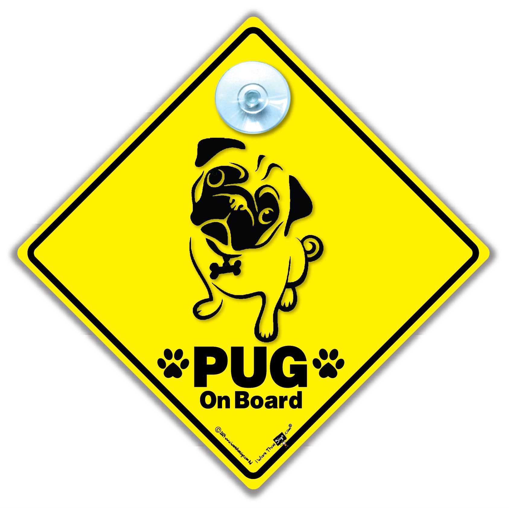 Pug On Board Sign, Dog Car Sign, Pug Advisory Dog Vehicle Sign to Notify of Dog in Transit 14 cm x 14cm x 2cm, Pug Car Signs