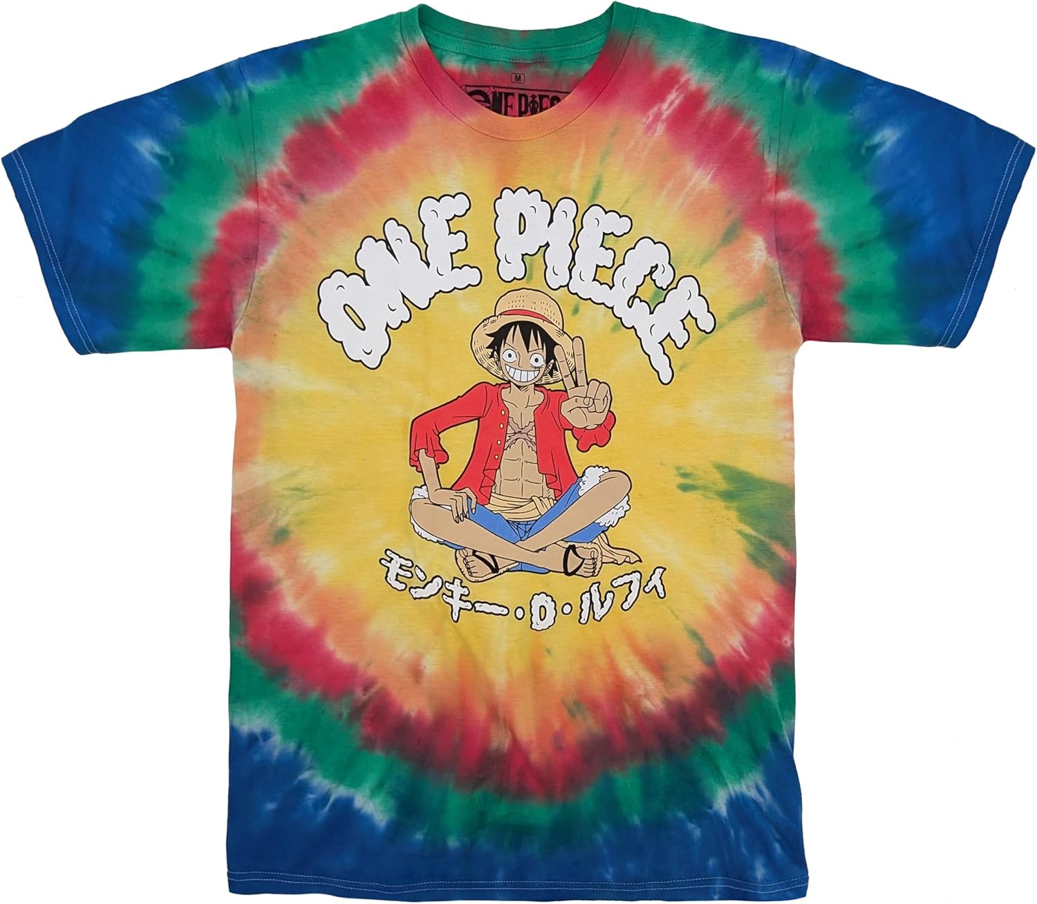 Ripple Junction One Piece Men's Short Sleeve T-Shirt Monkey D. Luffy Tie Dye Peace Sign Anime Crew Neck Officially Licensed