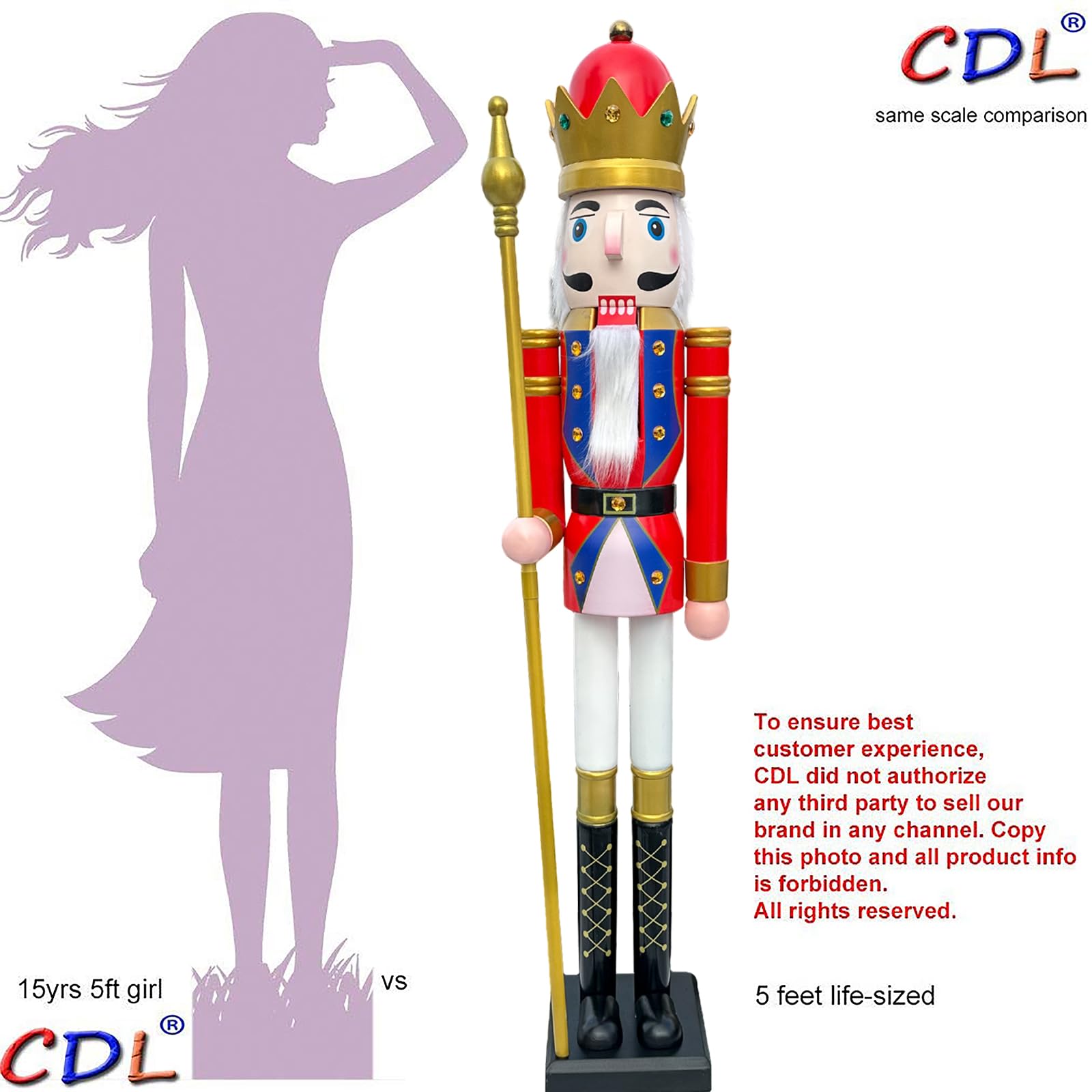 CDL Riesen Nussknacker 150cm - Lebensgroße Holz-Dekoration Für Weihnachten