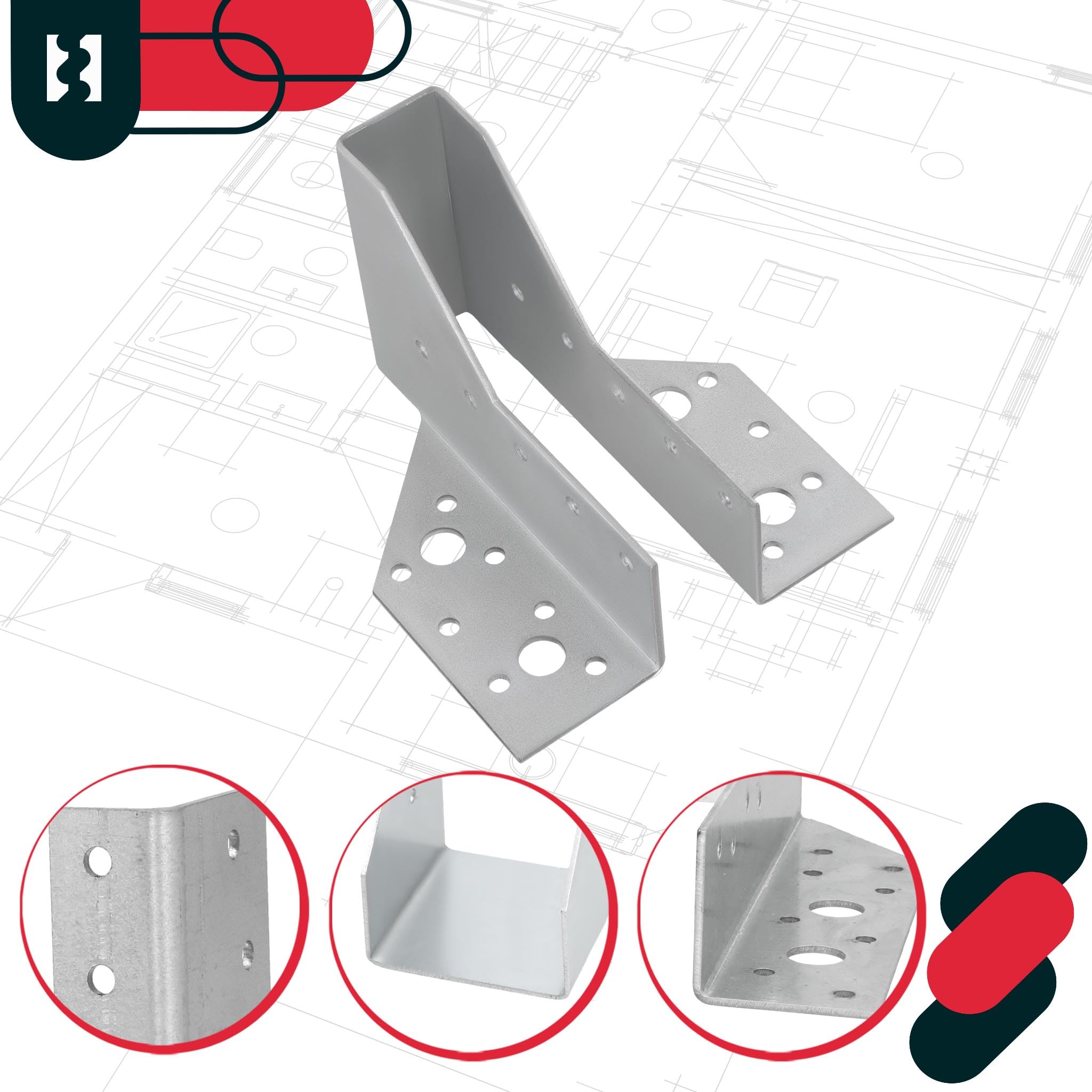 KOTARBAU Set di 10 scarpe per trave, 25 x 117 mm, connettori in legno in acciaio zincato