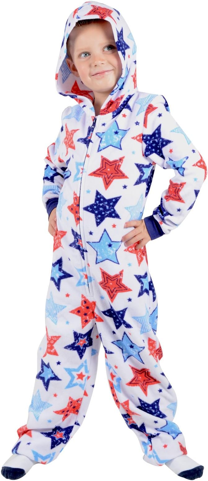 Roaster Toaster Boy's Star Print Hooded Fleece All in One Pyjamas PJs Sleepsuit Onesie 6-7 Years Pajama Set, Neutral, Size