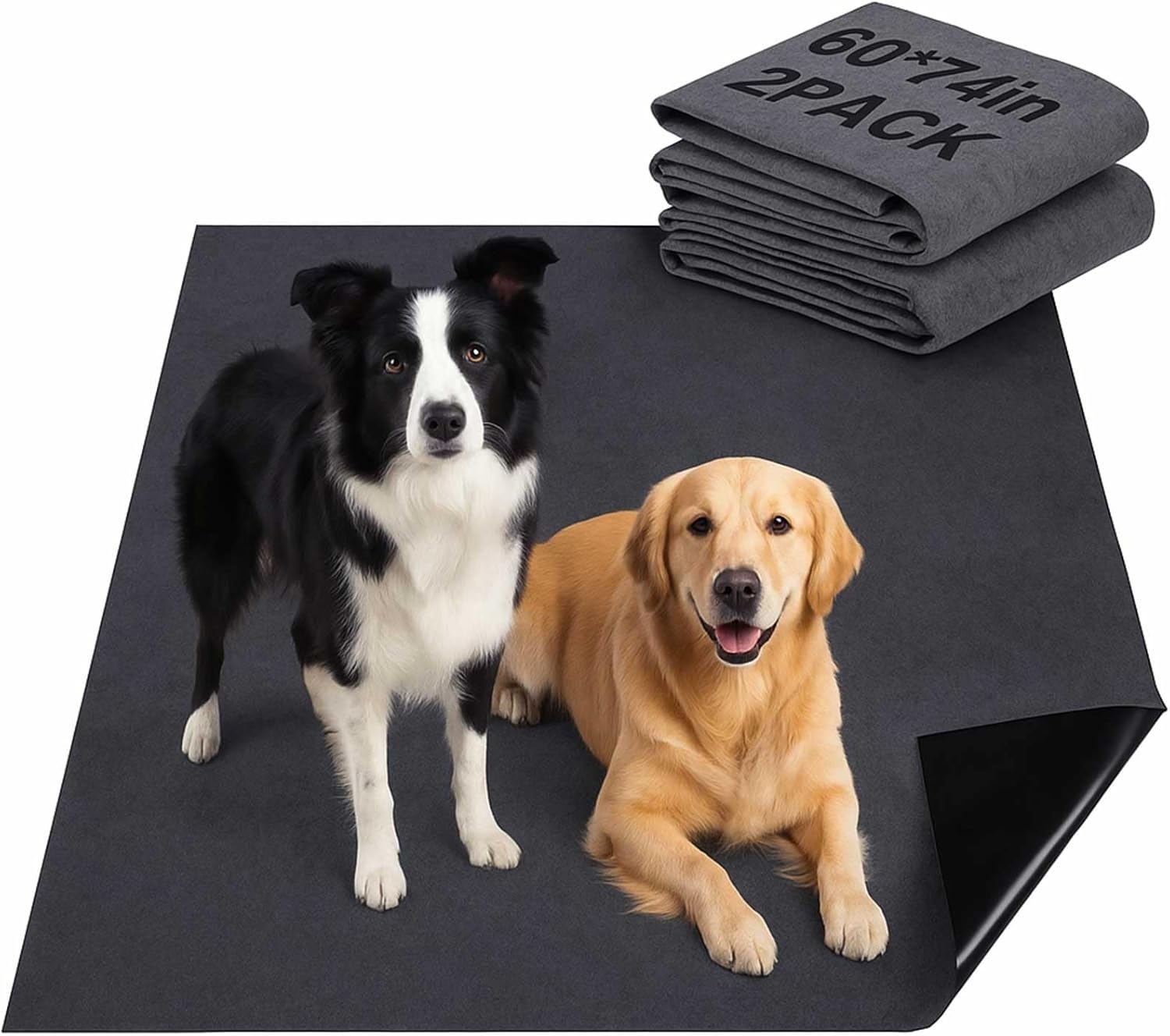 Shinylin 2 Pack Extra Large 60"x74" Reusable Dog Mat Jumbo Waterproof Absorbent Non-Slip Pee Pads Machine Washable Playpen Mat for Training, Whelping, Incontinence, Crate/Kennel Use (Dark Grey)