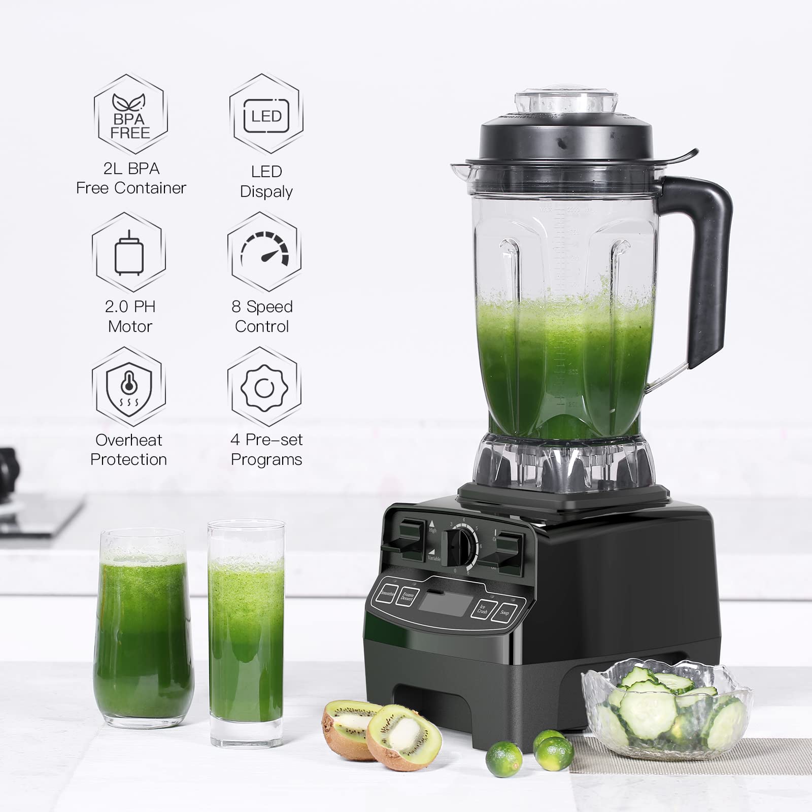 Blender Smoothie Maker, 1450W Blenders with 8 Speed Control, 2L