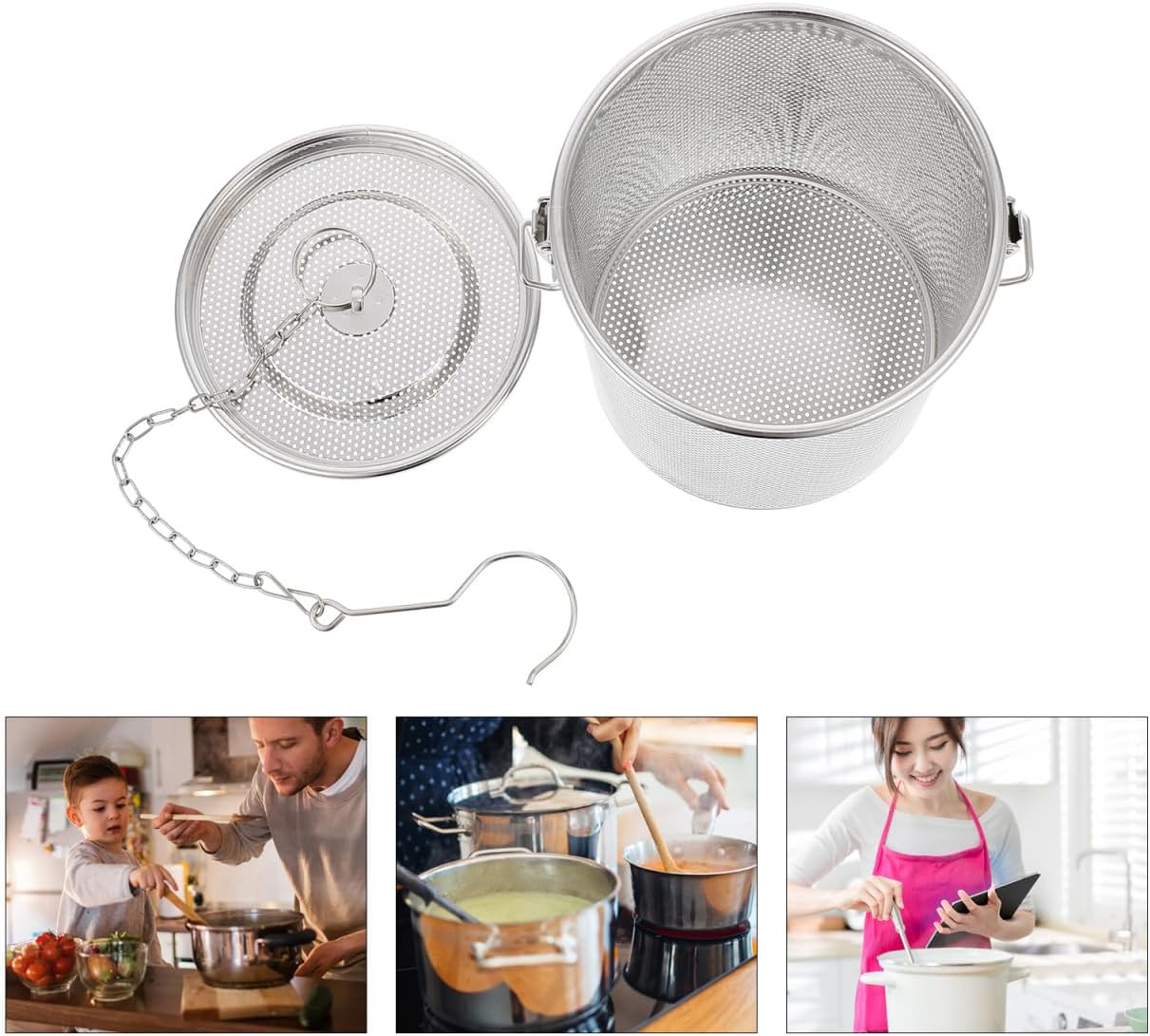 Large Tea Infuser Strainer, 304 Stainless Steel Tea Ball Infuser for Loose Leaf & Spice Ball for Cooking Soup, Large Capacity and Extendded Chain Hook, 5" x 6"