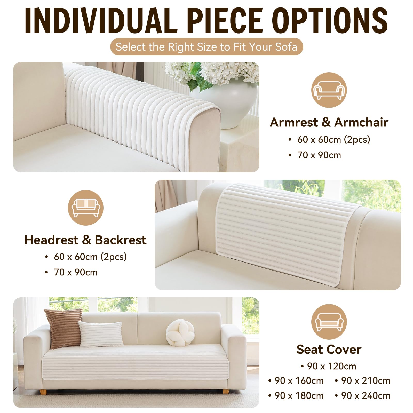 Royhom Sofa Überzug Wasserdicht, Sofabezug L Form, Plüsch Couch Überzug | Neue Universelle Sofaschoner, Superweiche SofaÜberwurf für Wohnzimmer (Weiß, 90x160cm+90x180cm)