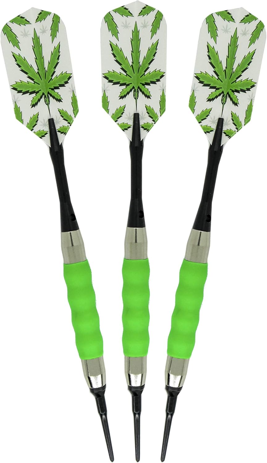 sure grip Viper Green Soft Tip Darts with Dart Case & Accessories Choice of Flights 16 or 18 Grams (Pot Leaves Slim, 18g)