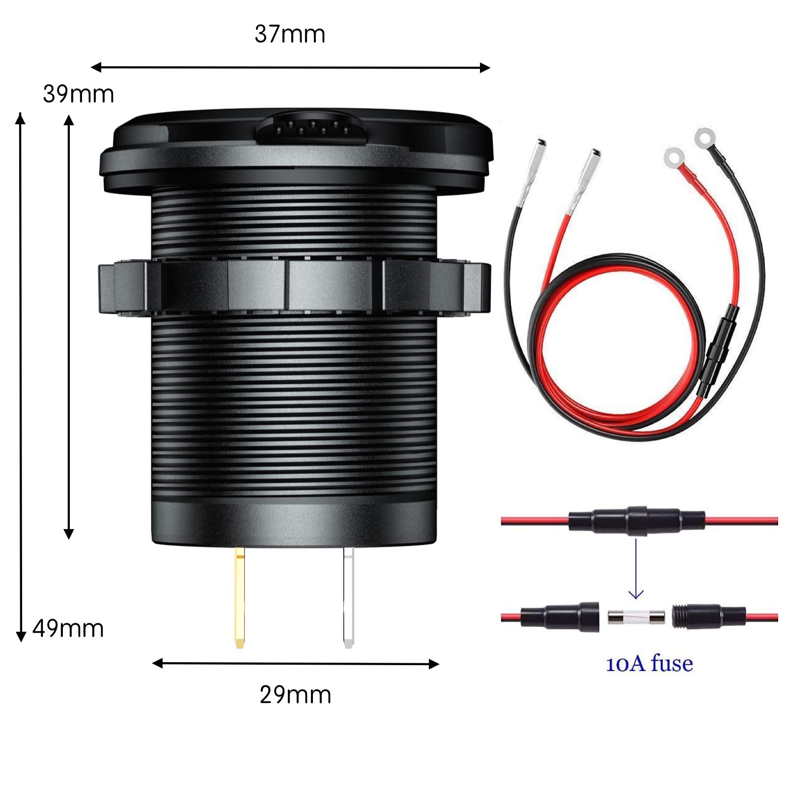 N21CS Presa USB Caricatore QC 3.0 Con Interruttore 12V/24V – Impermeabile IP66 Per Auto, Moto, Barca E Camper - 4