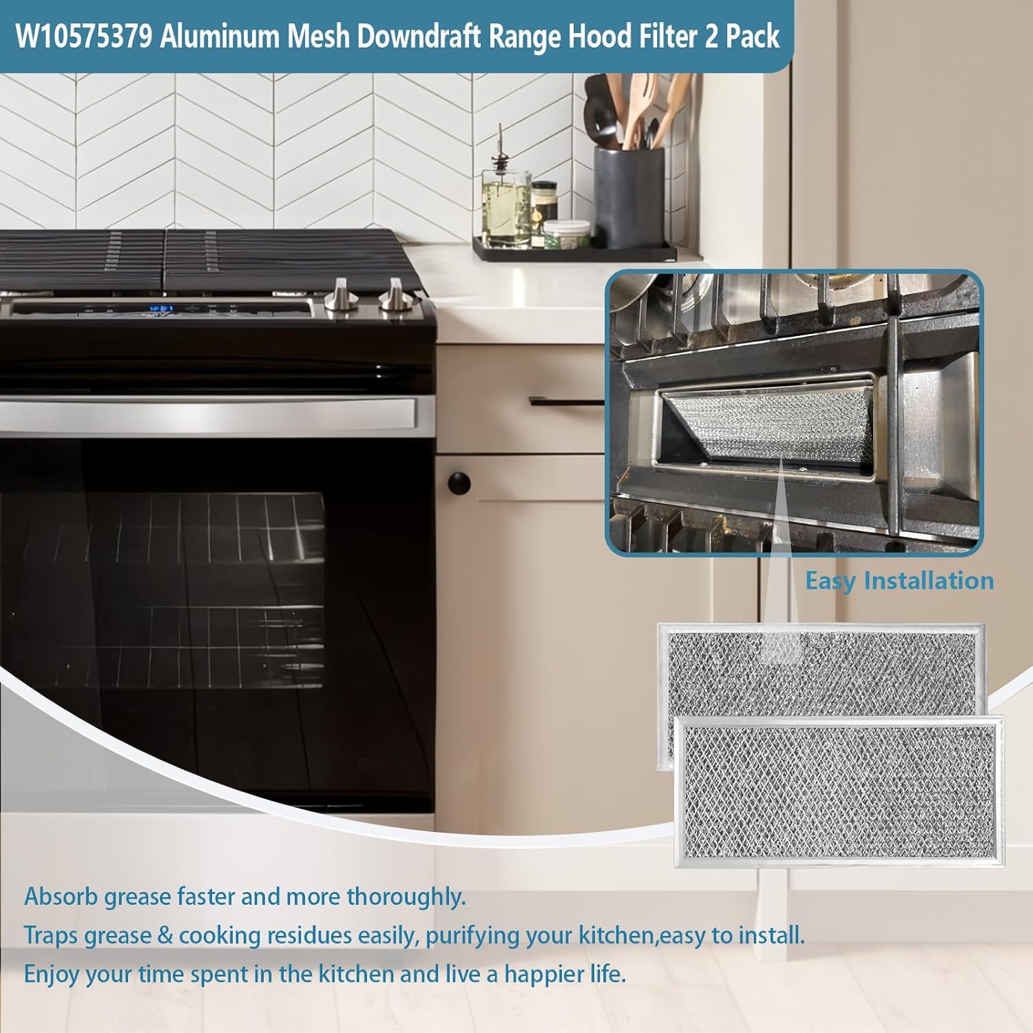 W10575379 Range Hood Grease Filter Replacement For Whirlpool Downdraft Range Hood W11190170 5.5" x 11.63" x 0.09" 12-Layer Aluminum Mesh Downdraft Vent Hood Filter 2 Pack