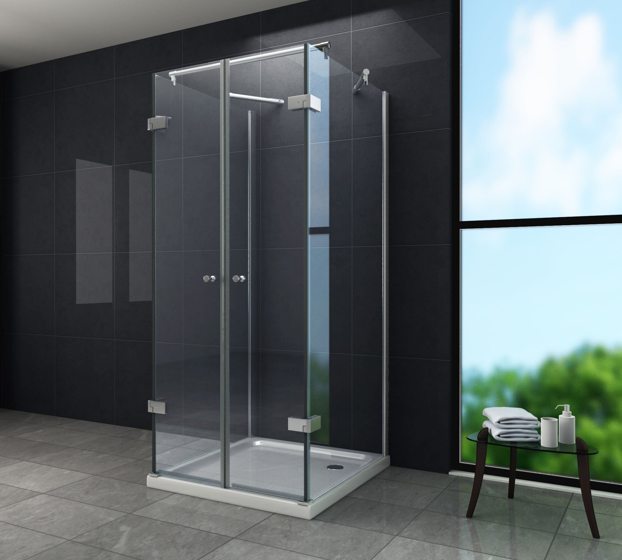 Douchecabine 8 mm Glas Hoekinstap met Chroom Profiel - 80 x 80 cm - TCS
