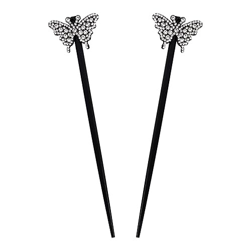 Juego de 2 palillos para el cabello, palillos para el cabello con gemas de mariposas, color negro disponible en Yaxa El Salvador