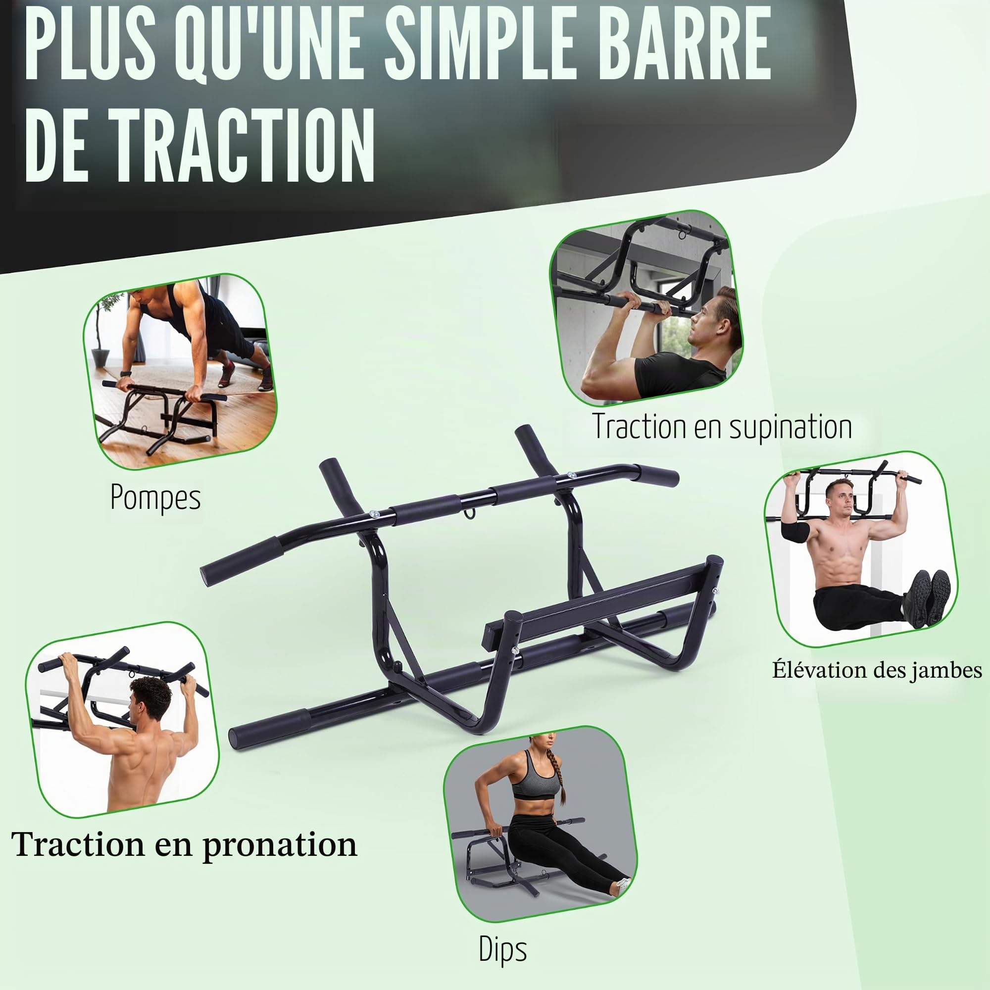 AthleticPro Barre de Traction pour Cadre de Porte sans Perçage – Barre de Tractions Robuste à Suspendre [portes jusqu'à 90cm] – Pour Tractions, Dips & Pompes avec Bande de Résistance
