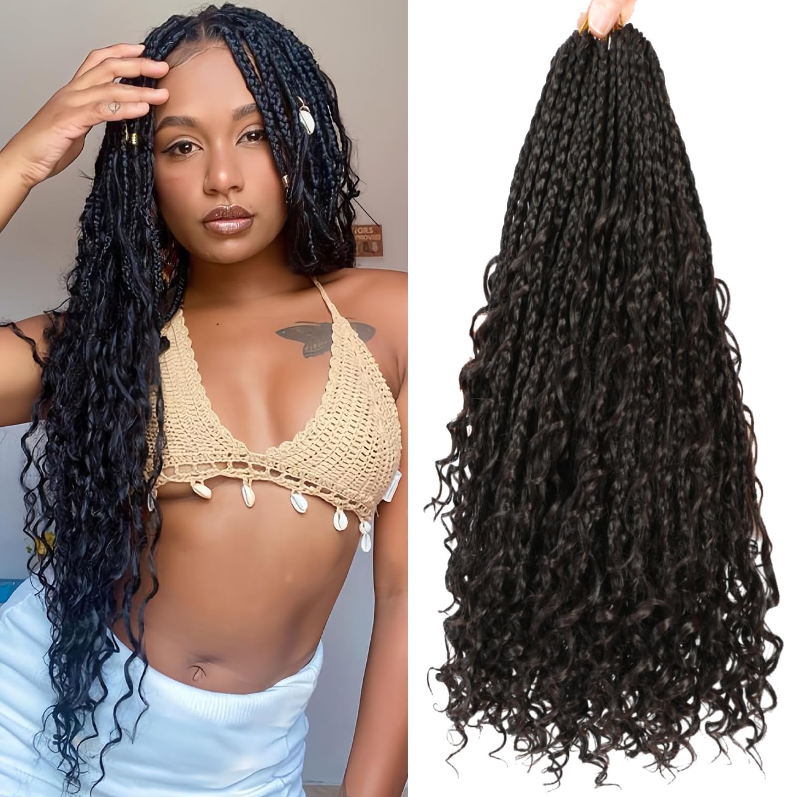 8 Packs Crochet Box Braids- 18 Inch Boho Box Braids Crochet Braids Hair Bohomian Box Braid Crochet Hair Synthetic Braiding Hair Goddess Box Braids