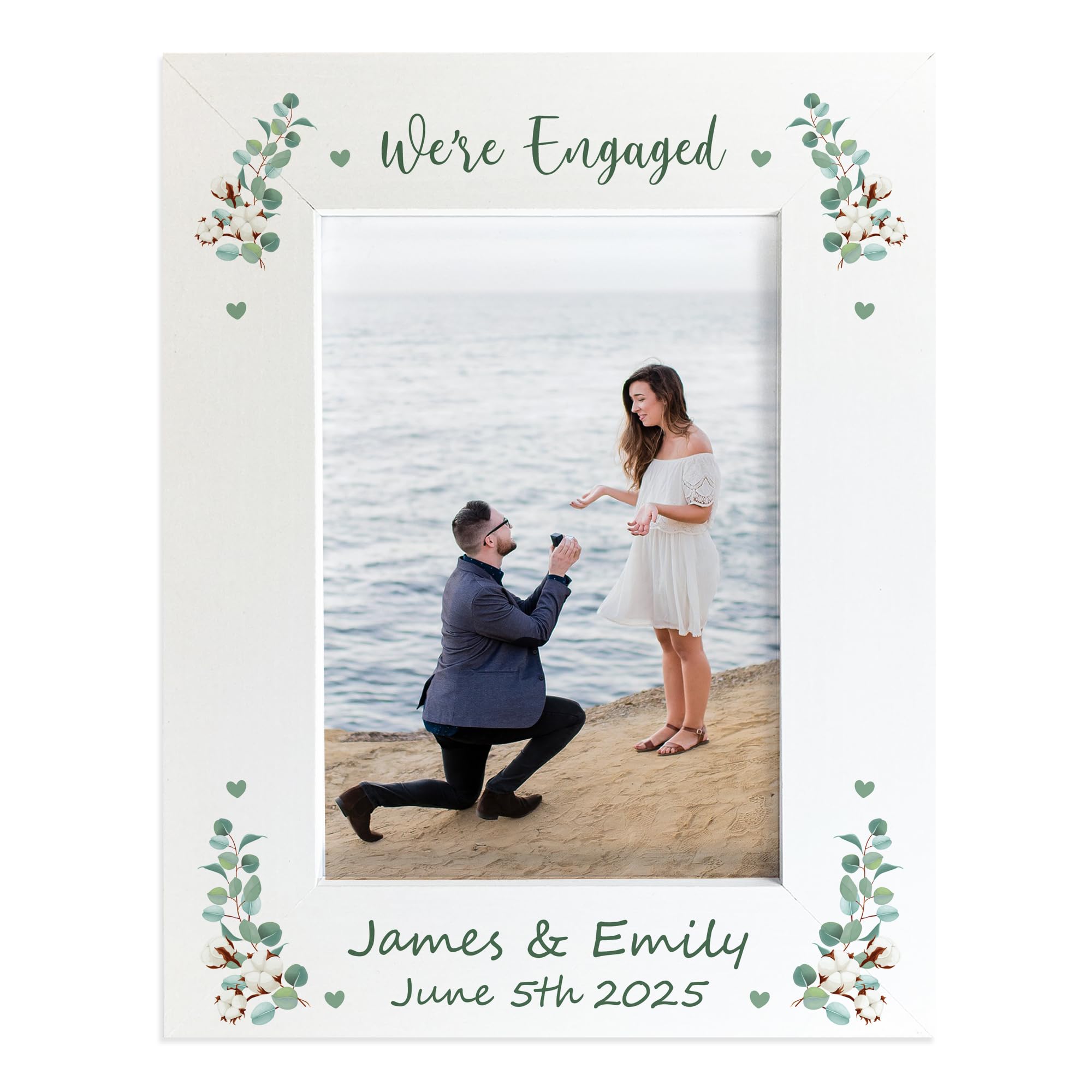 RED OCEAN Personalised Engagement Photo Frame 7x5 We're Engaged Custom Couple Frame Engagement Gift for Couple Proposal Photo Frame Newly Engaged Keepsake White Frame