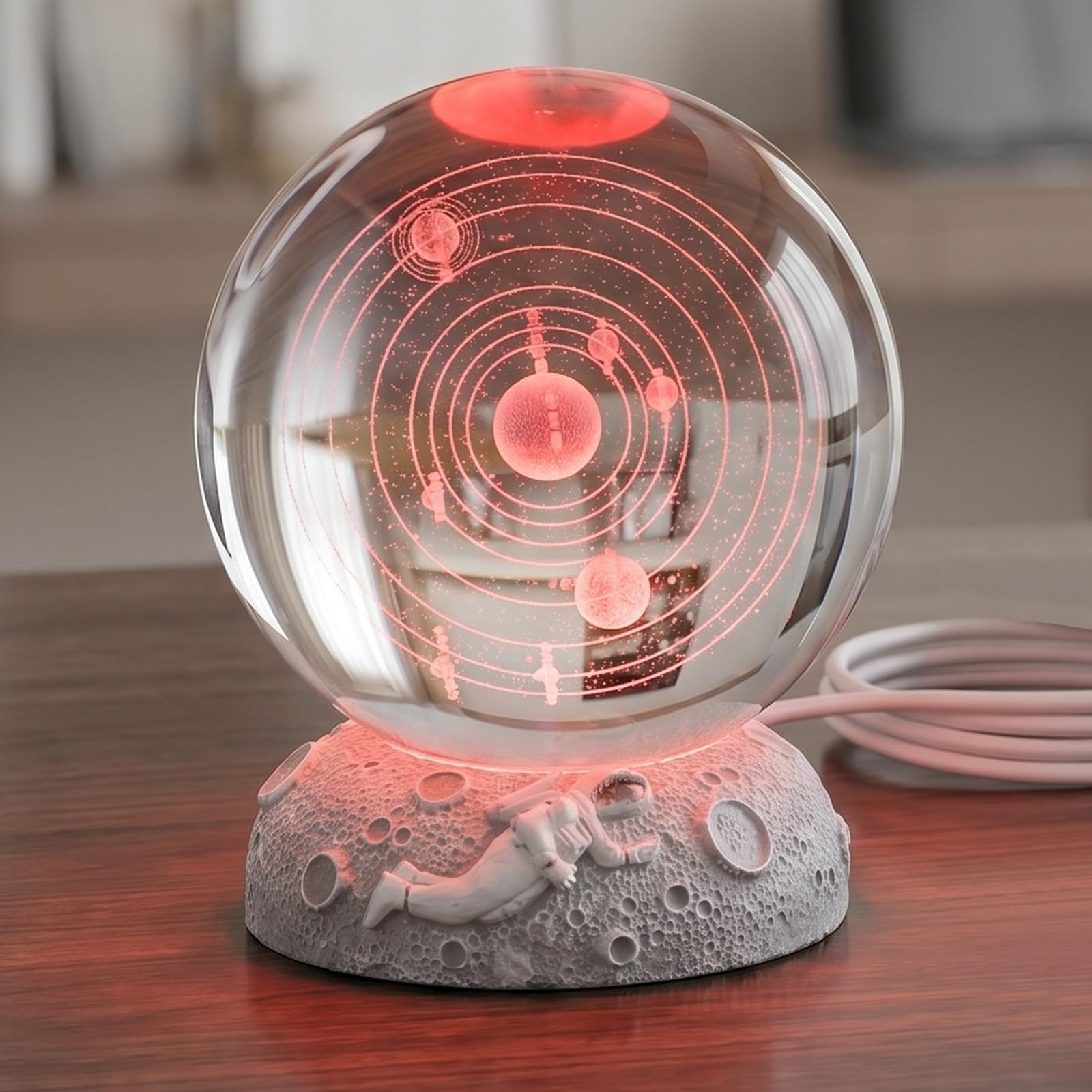 Artibetter Lampada a sfera di cristallo celeste | Globo a LED del solare con base luminosa | Luce d'atmosfera decorativa a tema scientifico per scrivania o soggiorno (batterie non incluse)